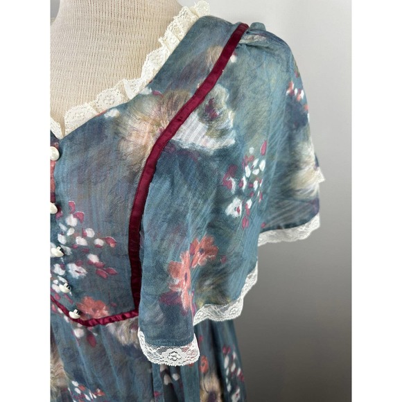 Vintage Candi Jones California Floral Prairie Maxi Dress Cottagecore Blue XS - Picture 4 of 10